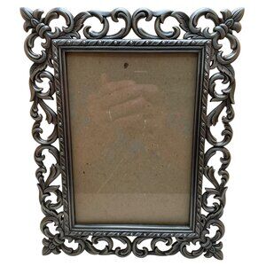 Vintage Ornate Silver-Tone Metal Picture Frame With Intricate Scroll Design